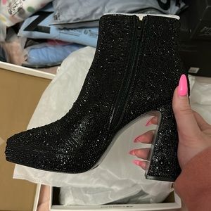 Brand new Betsey Johnson black rhinestone boots